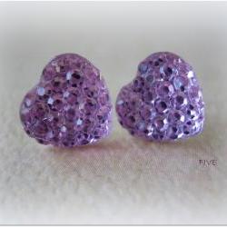 Mini Rhinestone Heart Earrings - Pink - Jewelry by FIVE