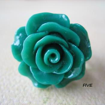 Emerald Green Rose on Antique Brass Filigree Ring - Adjustable - Jewelry by FIVE